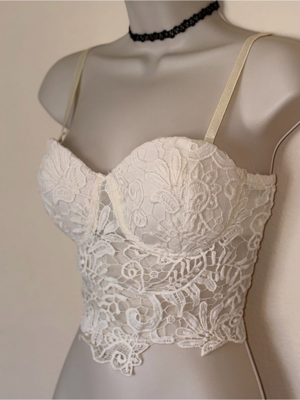 BEBE Lace Longline Bustier Bralette - Cream